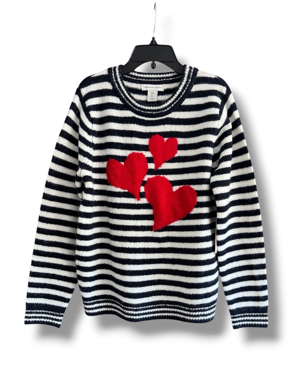 Cupcakes & Cashmere Striped Black & White Sweater with Red Heart Accent